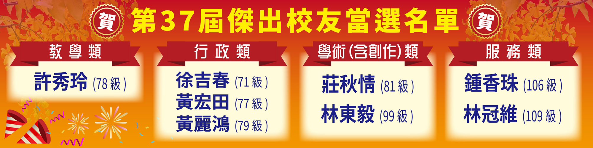 賀!本校第37屆傑出校友當選名單